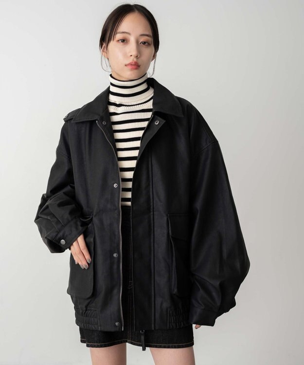 WEGO 【ユニセックス着用ITEM】エコレザー2WAYフライトジャケット ブラック