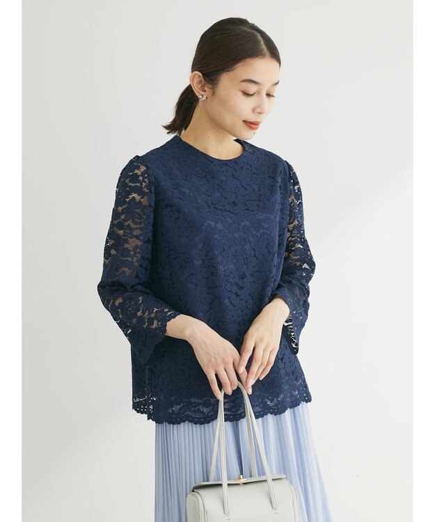 Green Parks ｅｆ－ｄｅ　レースクルーネックブラウス Dark Navy