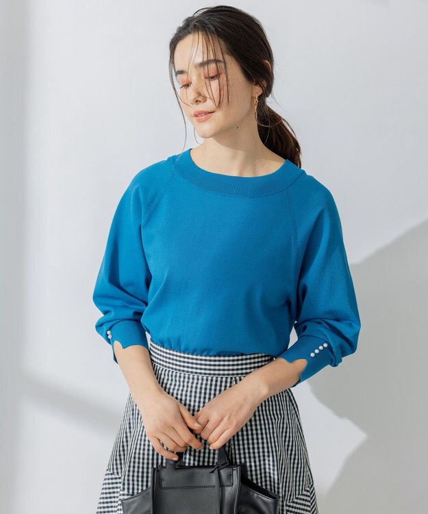 組曲 S 【パールボタン付】ブーケカラーリラクシー ニット ブルー系