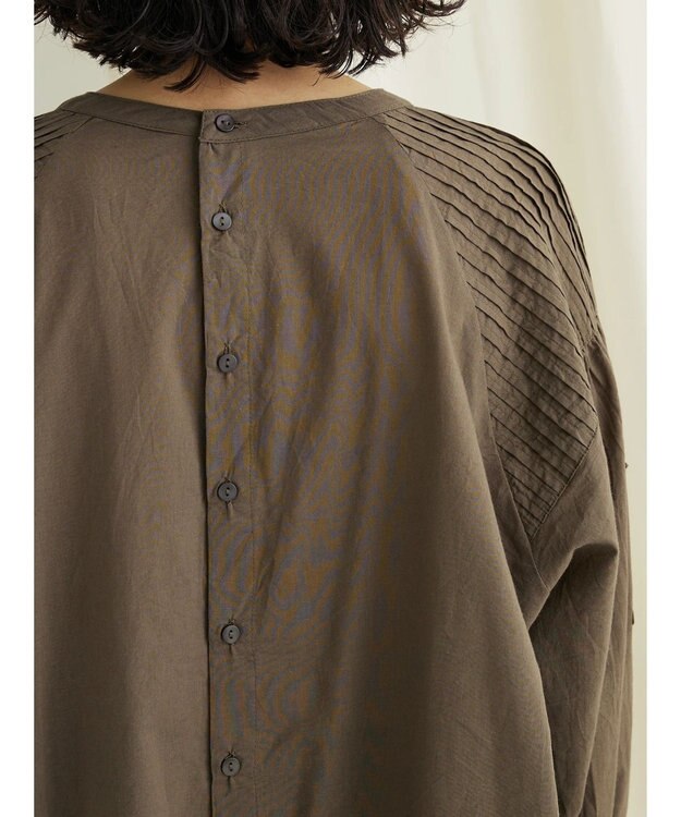 CRAFT STANDARD BOUTIQUE モチーフ刺繍ピンタックブラウス Khaki