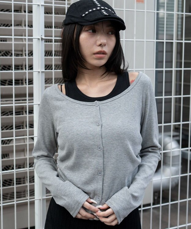 WEGO カーデドッキングレイヤードロンT 杢グレー