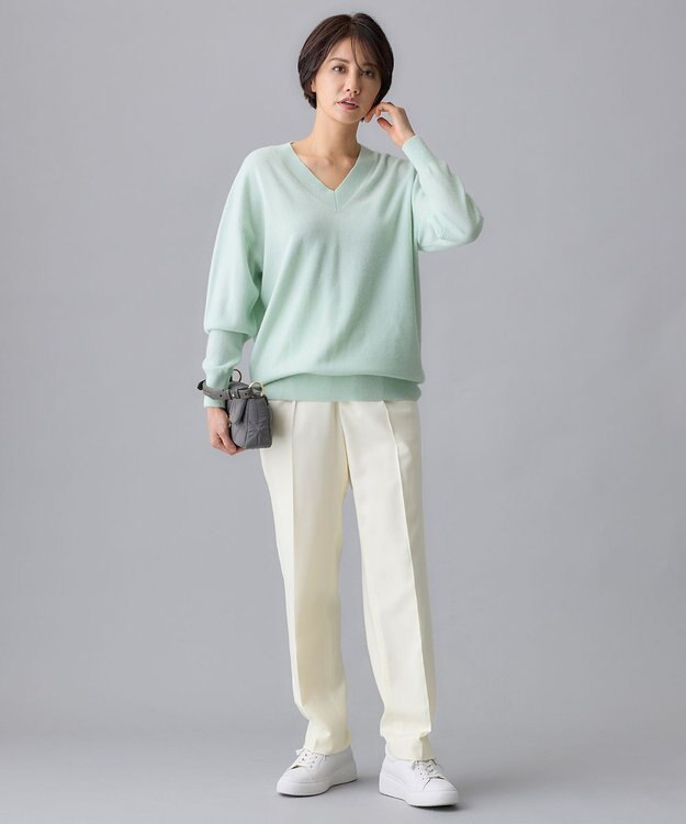 自由区 L 【洗える】ピュアカシミヤVネック ニット ミント