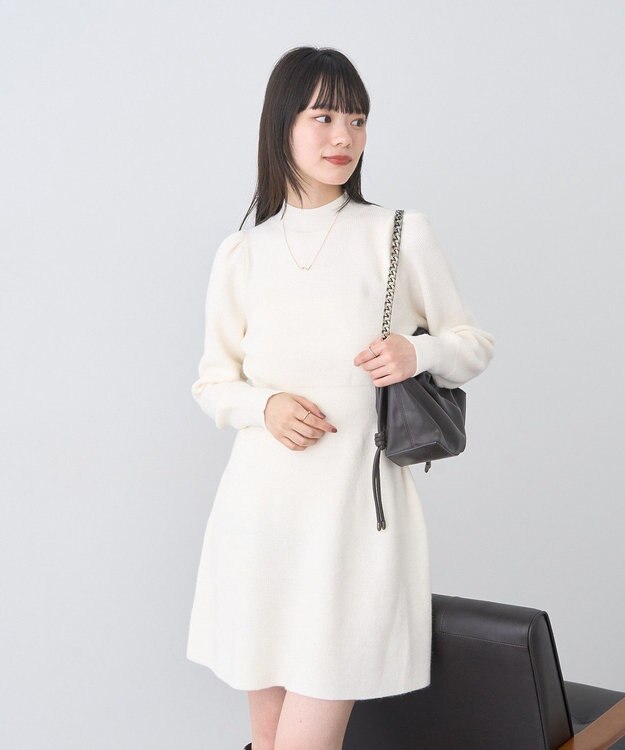 earth music&ecology ウエストリブフレアニットミニワンピース Ivory