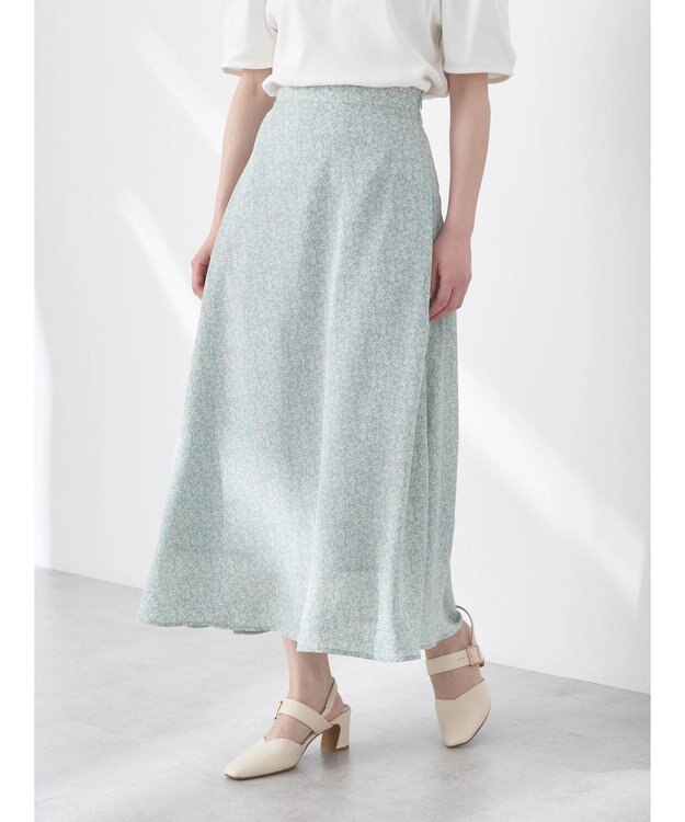 earth music&ecology フラワープリントフレアスカート Mint