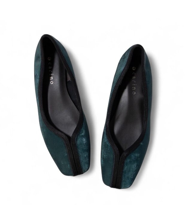 MODE ET JACOMO <carino>スクエアトゥ切り替えデザインフラットパンプス ダークグリーン