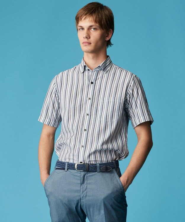 JOSEPH ABBOUD 【サステイナブル】ソアロンストライプ 半袖 シャツ パープル系1