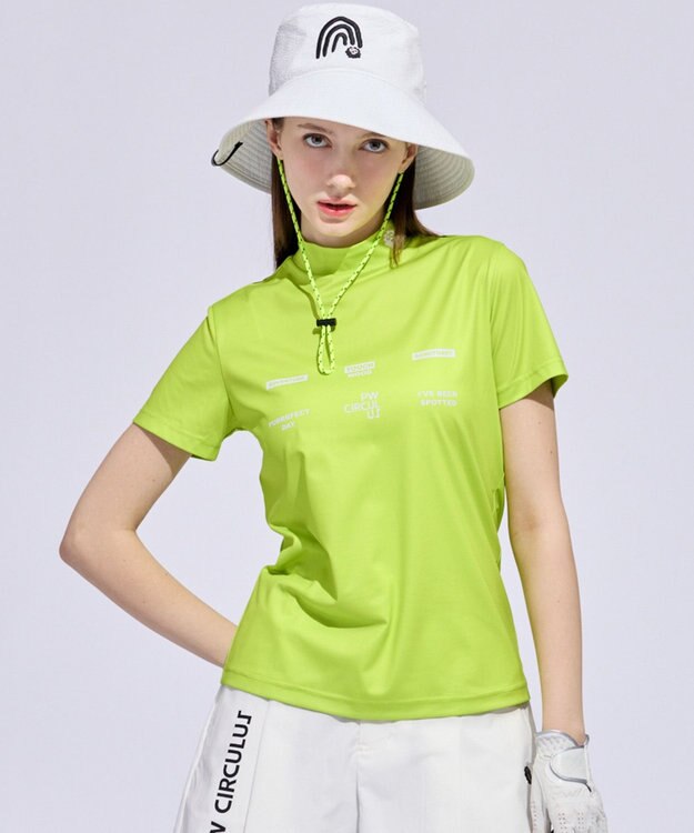 PW CIRCULUS 【WOMEN】メッシュコンビ モックネック  ゴルフウェア レディース ライトグリーン系