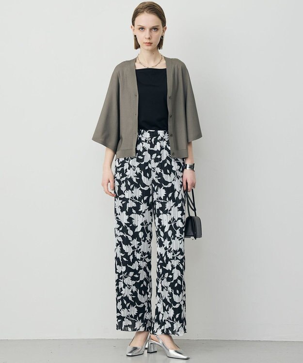 ICB L フライスリーブ Vネックカーディガン スティールカーキ