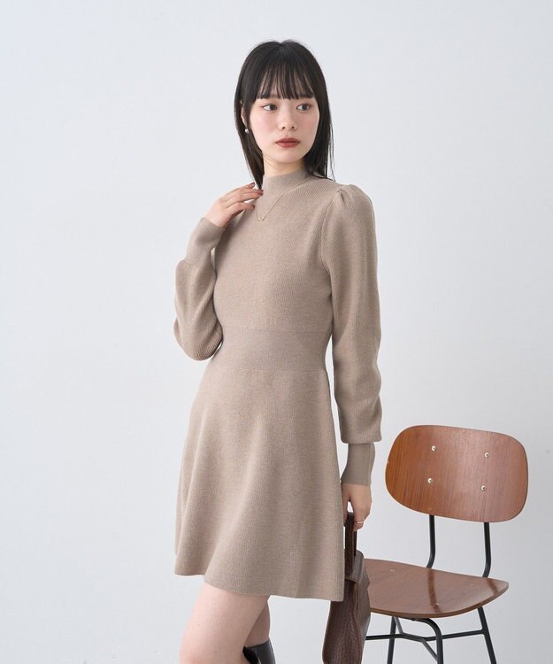 earth music&ecology ウエストリブフレアニットミニワンピース Mocha