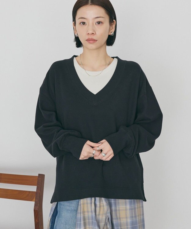 AMERICAN HOLIC Ｖネックスムース起毛プルオーバー Black
