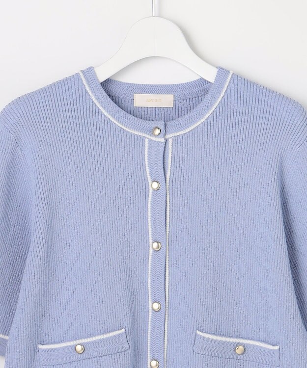 ANY SIS バイカラーニット カーディガン ライトブルー×オフ