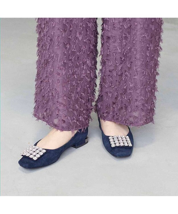 MODE ET JACOMO <MODE ET JACOMO>アシンメトリービジューフラットパンプス ネイビースエード