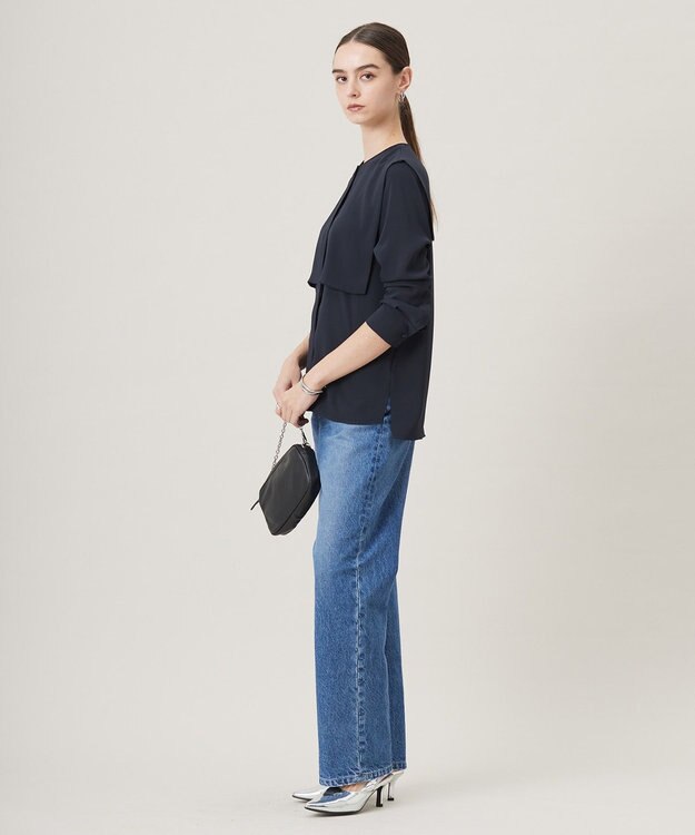 ICB L 【UVケア・速乾・接触冷感・洗える】BackSatinAmunzen デザインブラウス ネイビー系