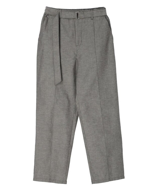 Green Parks 綿麻混バックルベルト付テーパードパンツ Gray Mixture