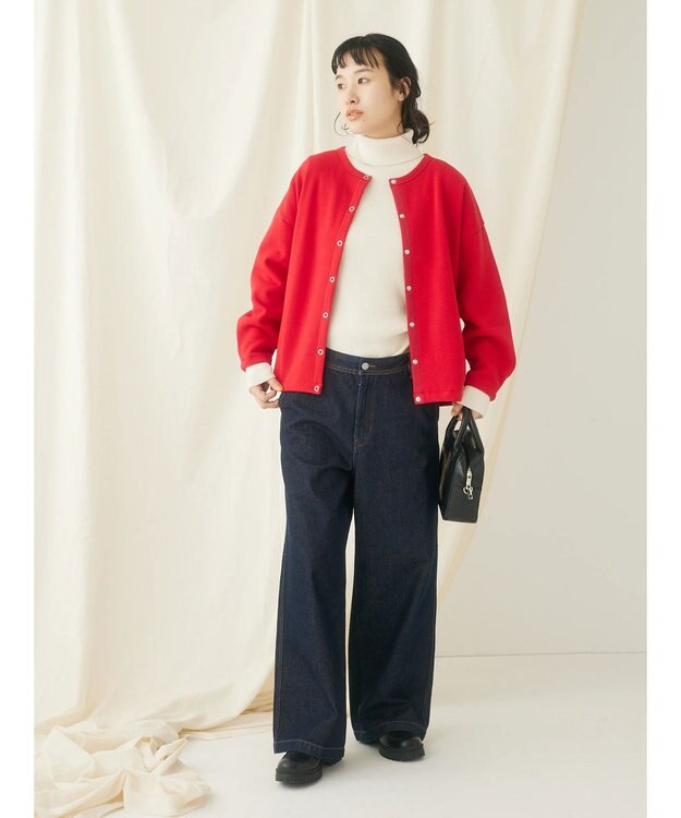 CRAFT STANDARD BOUTIQUE 裏起毛リングドットカーディガン Red