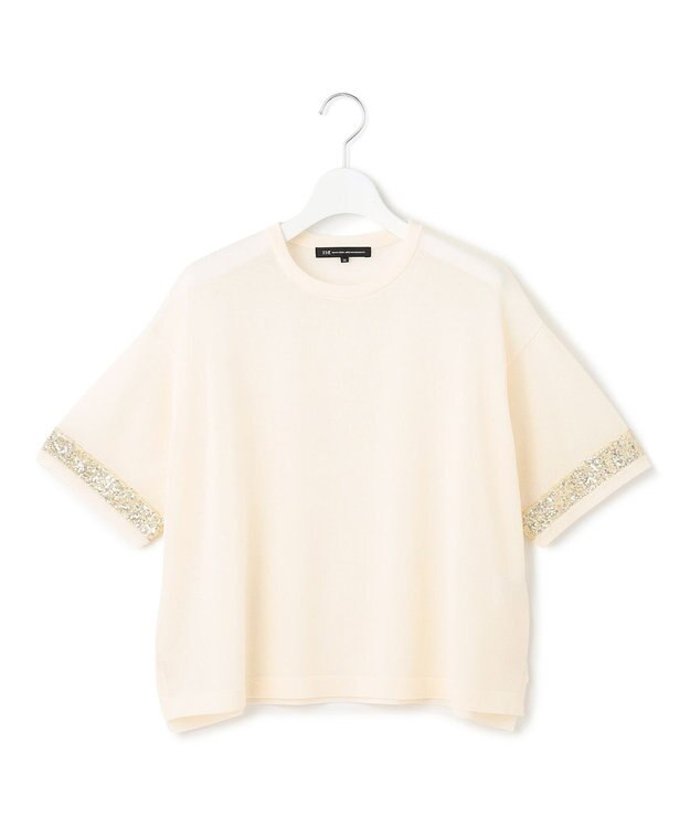 23区 L 【洗える】スパンコールシアー ニットT アイボリー系