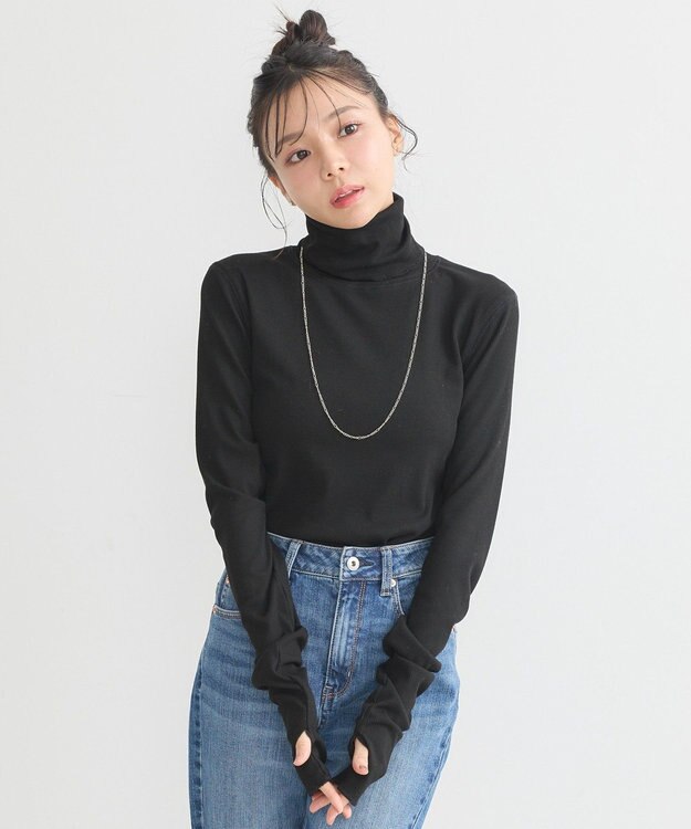 earth music&ecology リブタートルネックプルオーバー Black