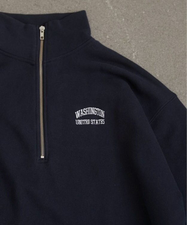 WEGO 【ANGIE VINTAGE】ワンポイント刺繍ハーフZIPスウェットプルオーバー ネイビー