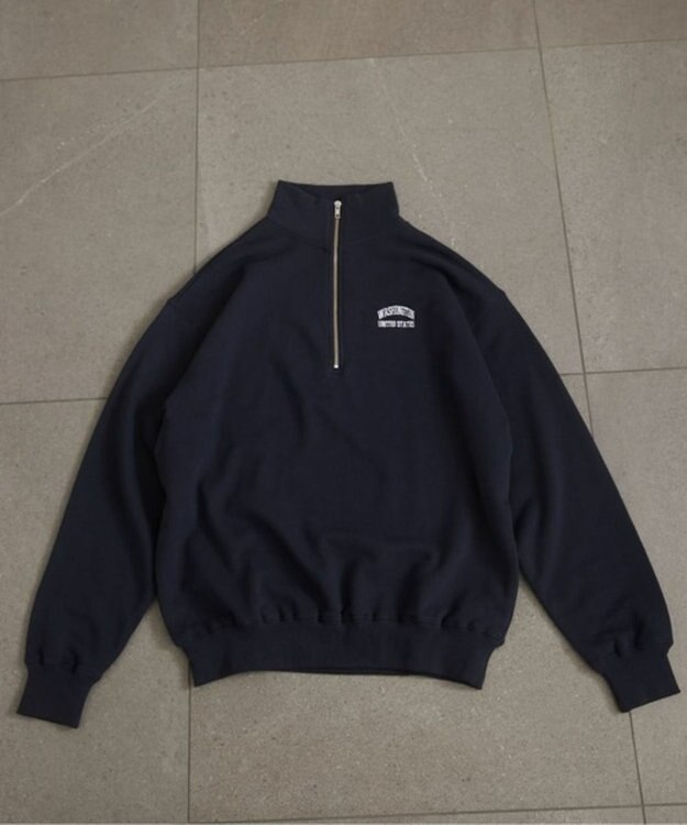 WEGO 【ANGIE VINTAGE】ワンポイント刺繍ハーフZIPスウェットプルオーバー ネイビー