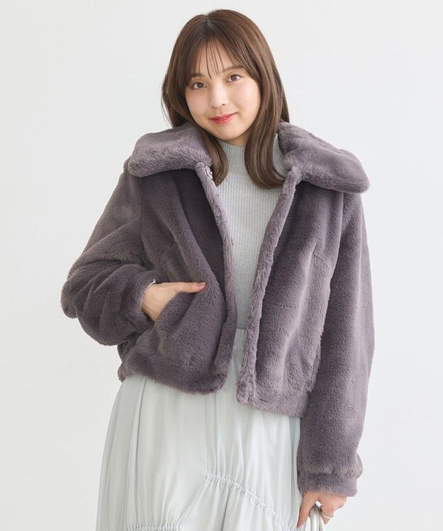 earth music&ecology ファーショートコート チャコールグレー