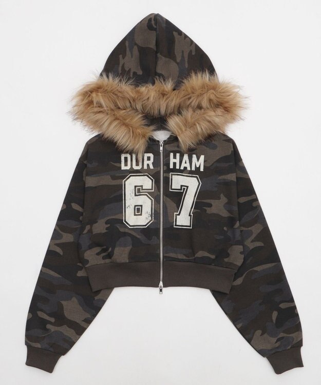 WEGO ファーフードショートZIPパーカー 柄1