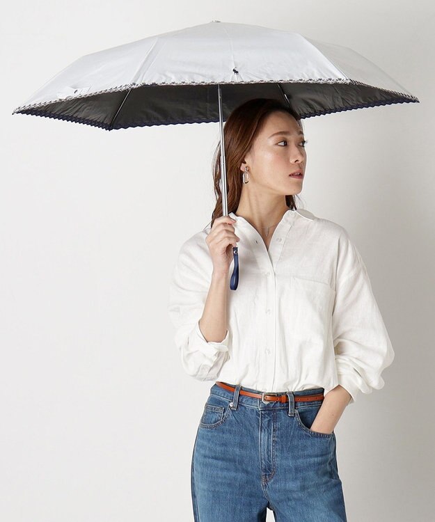 MOONBAT POLO RALPH LAUREN（ポロ ラルフローレン）晴雨兼用日傘 無地 刺繍 遮光率100% 遮熱 UV オフホワイト