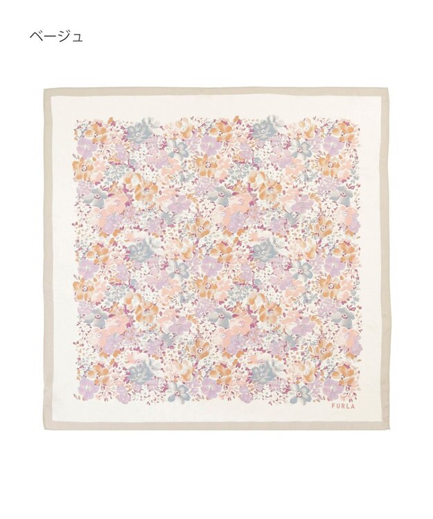 MOONBAT 【シルク100%】フルラ (FURLA) 花柄 シルクプリントスカーフ 65cm×65cm ベージュ