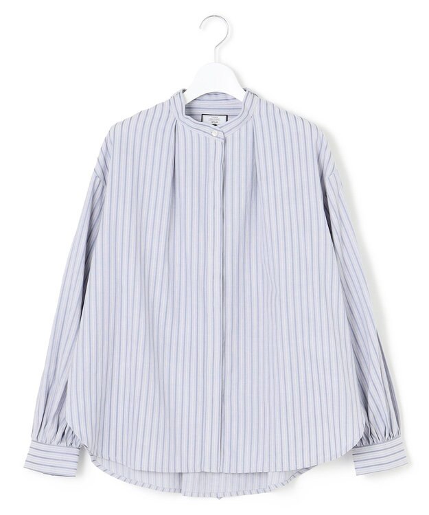 J.PRESS YORK STREET 【WOMEN】ワンウォッシュタイプライター リボンタイバンドカラー ブラウス サックスブルー系1