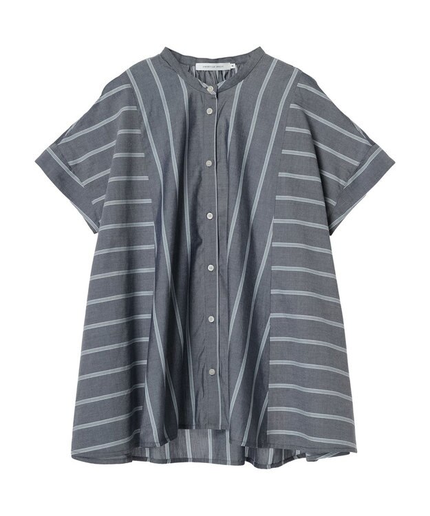 AMERICAN HOLIC 接触冷感フレンチスリーブ切り替えフレアブラウス Stripe Navy