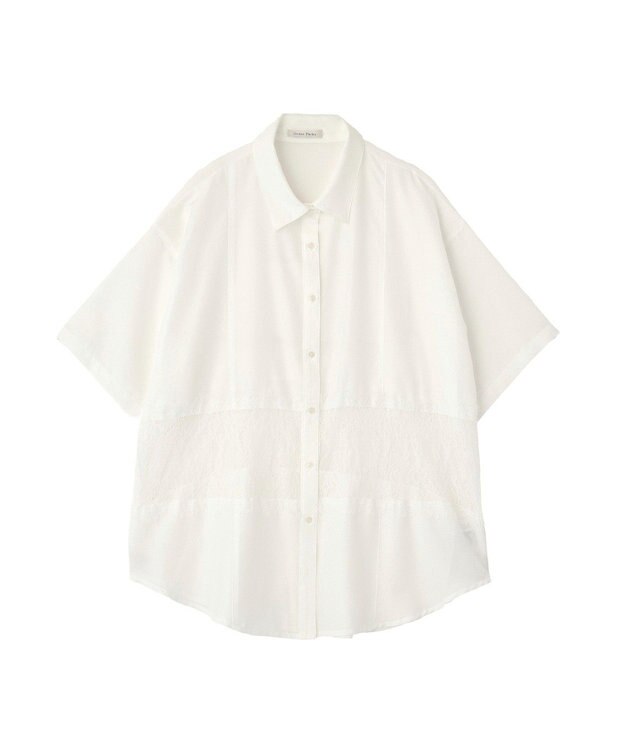 Green Parks レース切替５分袖シャツ White