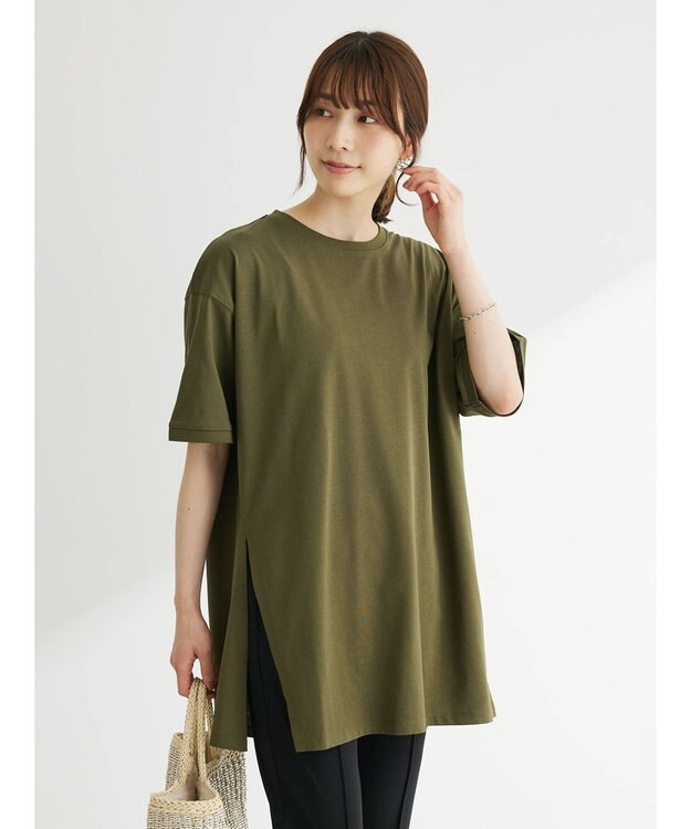 Green Parks 汗じみ防止クルーネックスリットチュニック Green