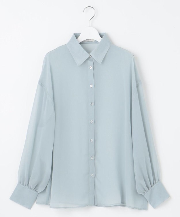 Feroux 【洗える】ベーシックシアー シャツ スカイブルー系