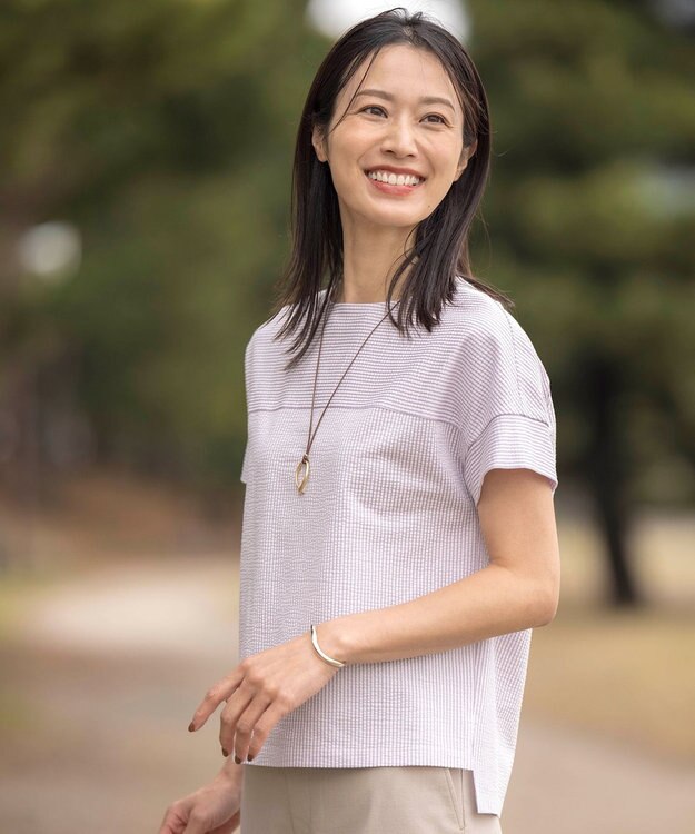 J.PRESS LADIES L 【WEB限定カラーあり・抗菌消臭・吸水速乾】サッカージャージー フレンチスリーブ カットソー ふじ色系1