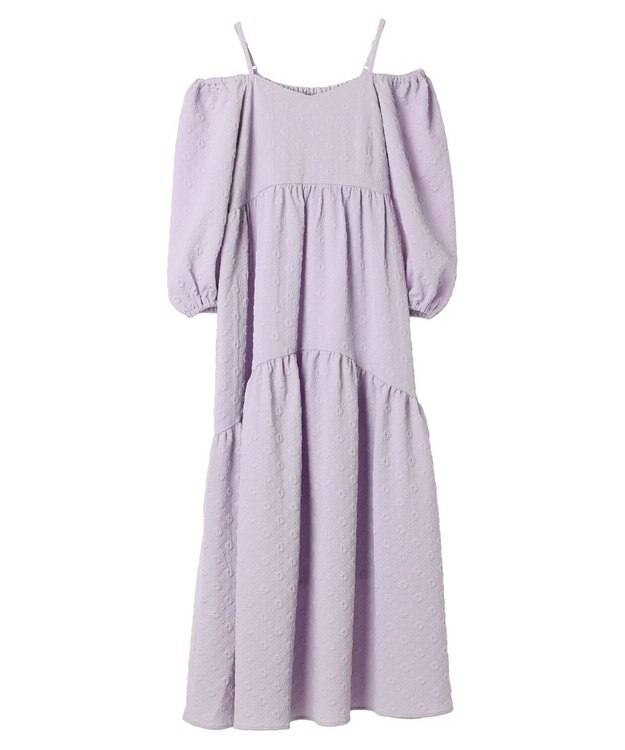 earth music&ecology ２ｗａｙパフスリーブ表面感ワンピース Purple