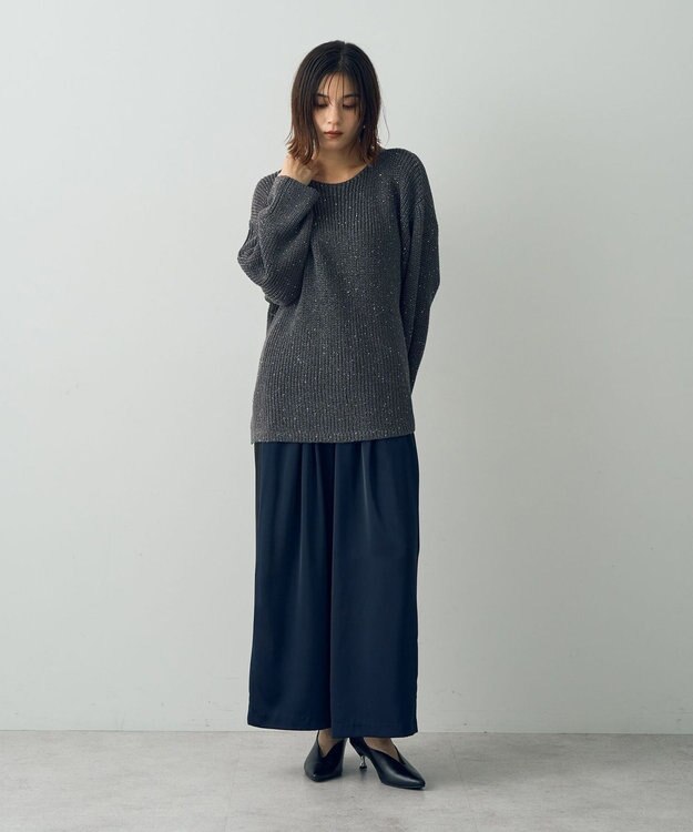 YECCA VECCA サテンタックワイドパンツ Navy