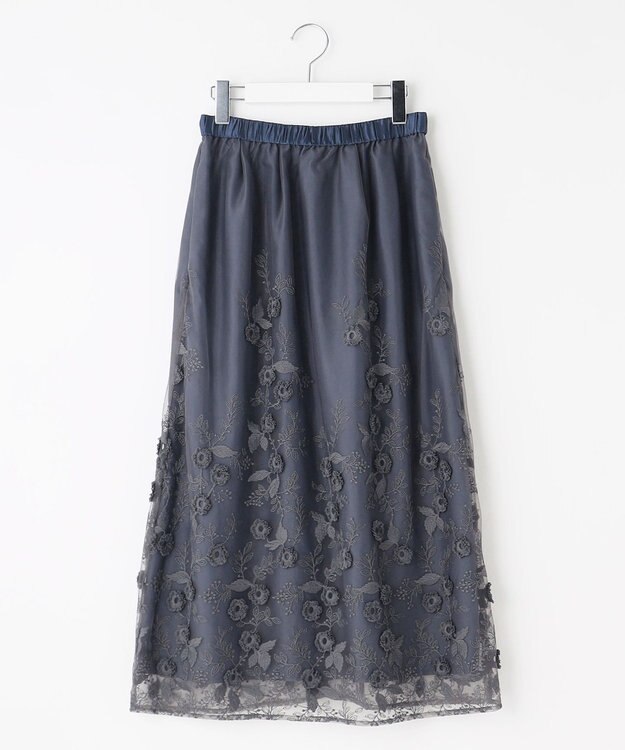 自由区 【洗える】フローティングエンブロイダリー スカート スレート