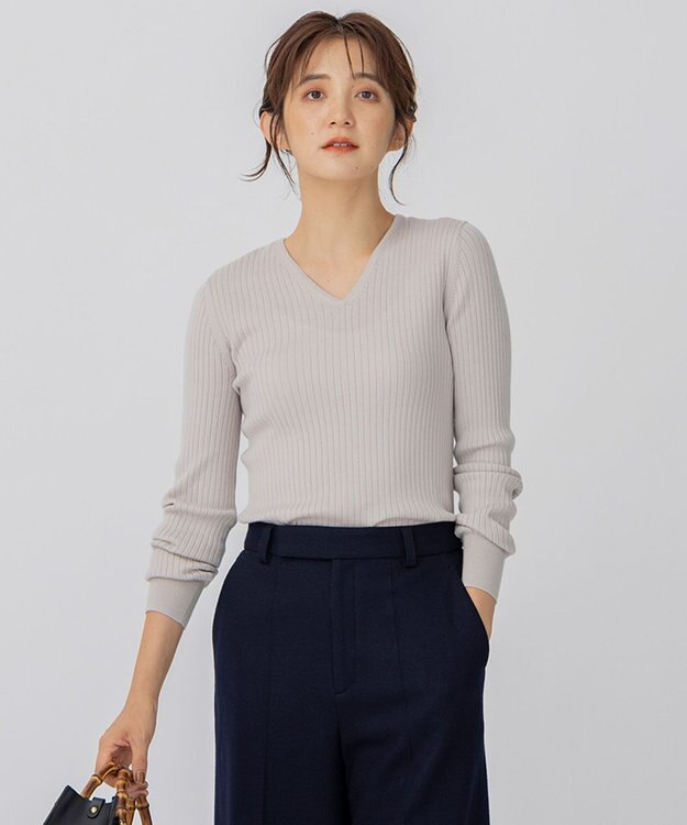23区 【洗える】ウーステッドウール Vネック ニット ライトベージュ系