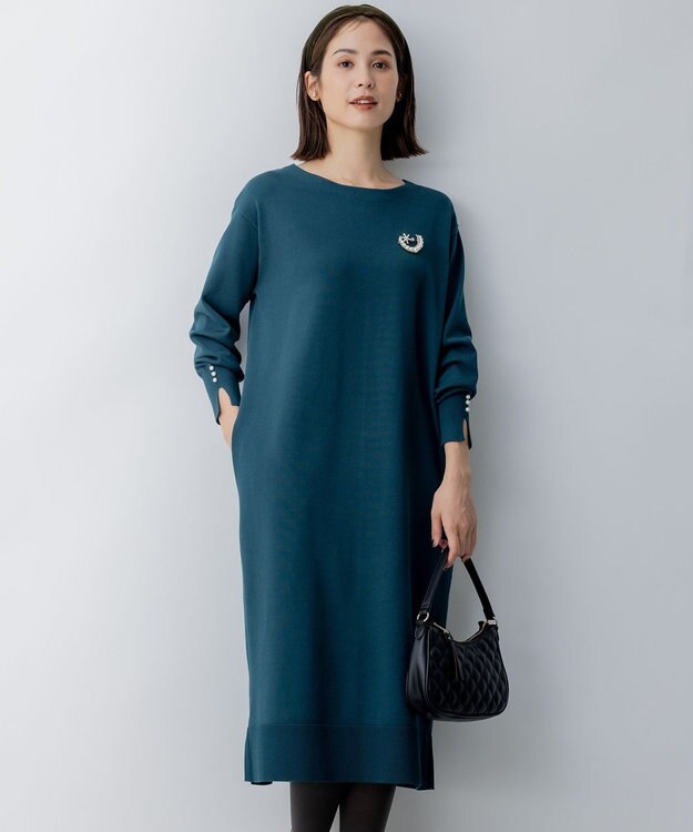 組曲 L 【WEB限定】コクーンシルエット ニットワンピース ダークグリーン系