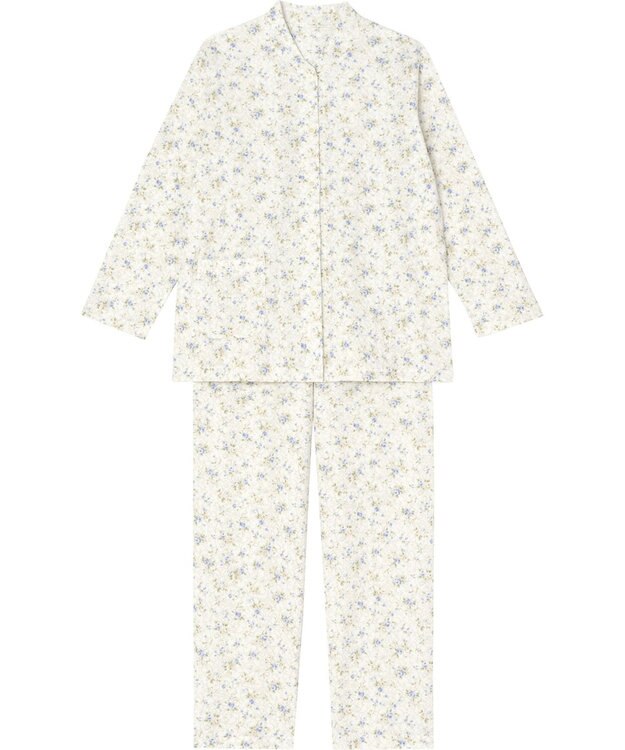 Wing パジャマ 長袖 長ズボン 綿100％(肌側) あったか素材 保温性 ゆったりシルエット シャツタイプ 上下セット レディース EP6001 ウイング／ワコール ホワイト