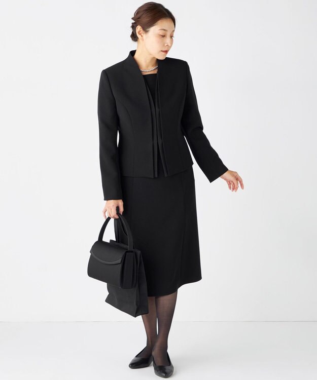 自由区 FORMAL 【洗える/縦横ストレッチ】セオプラスエス横二重ジャケット＋ワンピース ブラック系