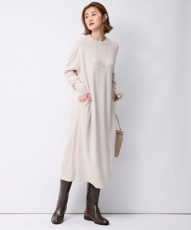 23区 【洗える】ウールカシミヤ ニットワンピース ベージュ系
