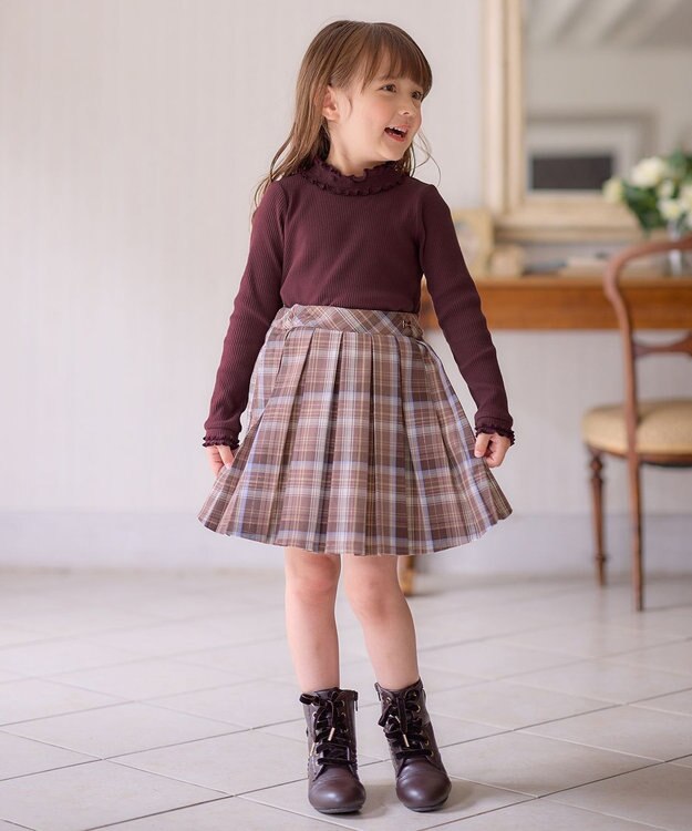 ANY KIDS チェック プリーツ スカパン ブラウン系