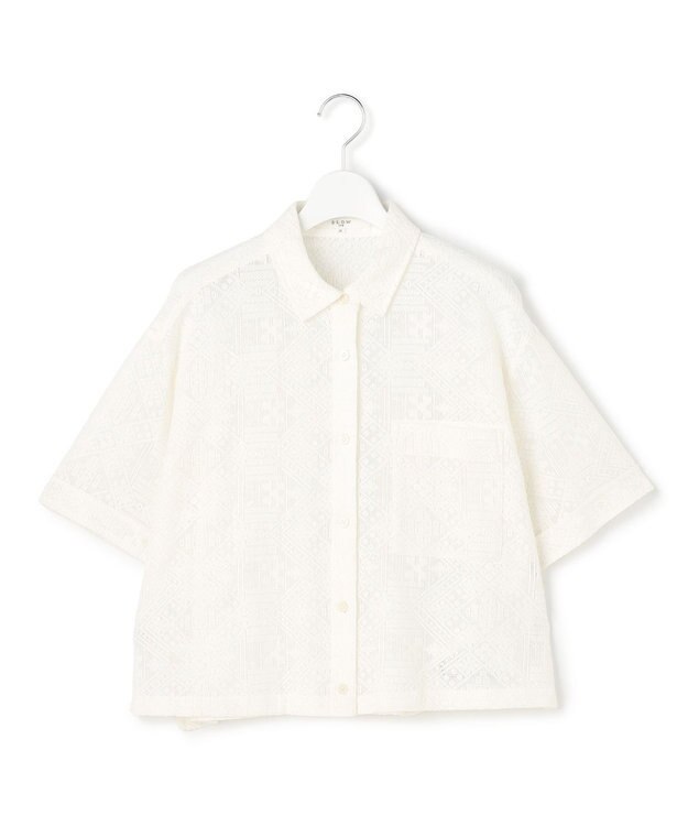 23区 【SLOW/一部店舗限定】モチーフレース 半袖 シャツ オフホワイト