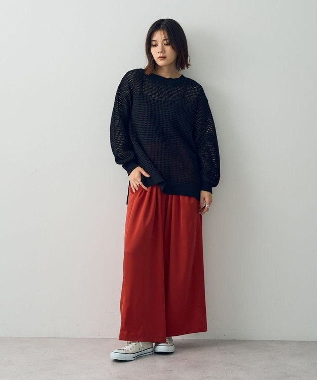 YECCA VECCA サテンタックワイドパンツ Red