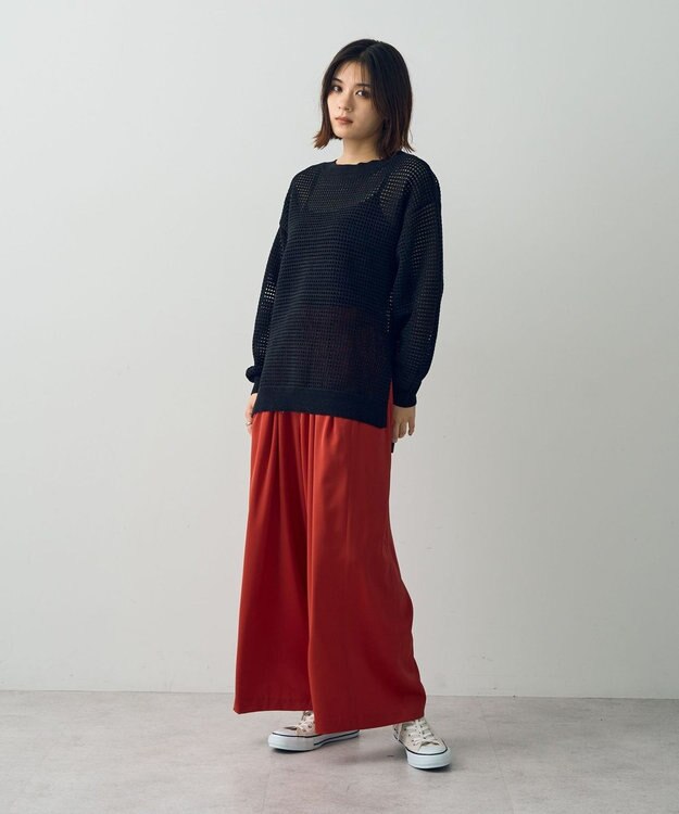 YECCA VECCA サテンタックワイドパンツ Red