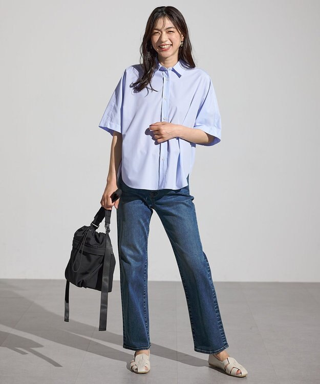 ANY 【接触冷感/UVカット/抗菌防臭/速乾】エニィファンクション半袖シャツブラウス ライトブルー