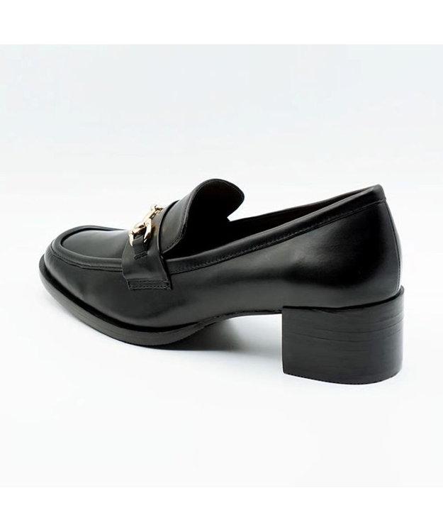 APOM イタリアンレザー ブロックヒールビットローファー45 ブラック