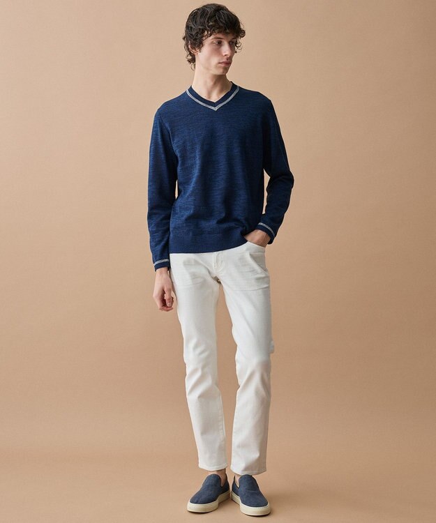 JOSEPH ABBOUD 【イタリア糸使用・清涼感・軽量・洗える】スラブギマ　Vネックニット ネイビー系