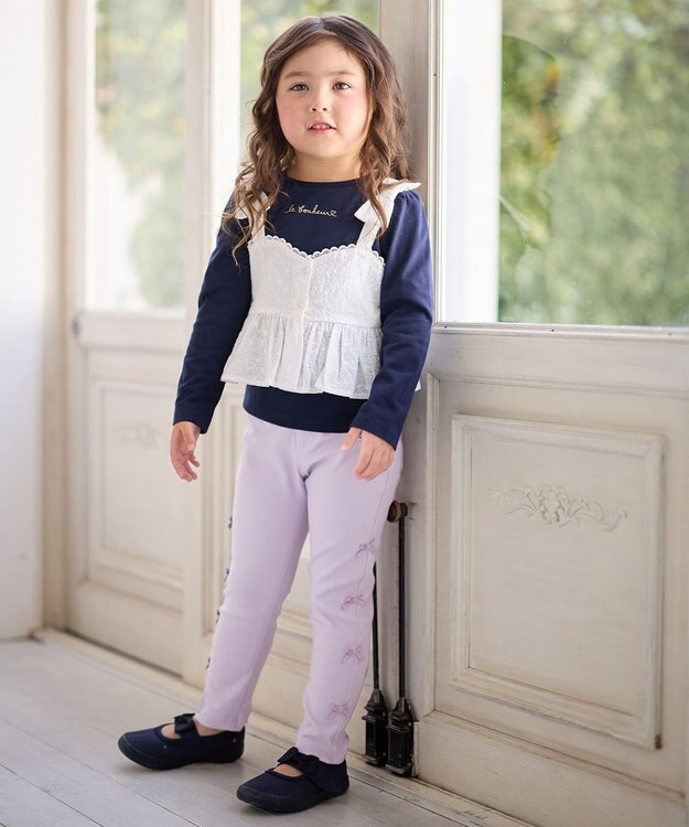 ANY KIDS キャミソール付き 長袖Tシャツ オフホワイト×ネイビー