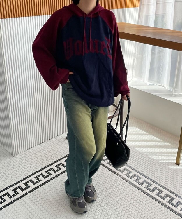 WEGO グラフィックニットパーカー ワイン